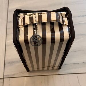 Henri Bendel 1895 Brown and White Striped Toiletrie Bag